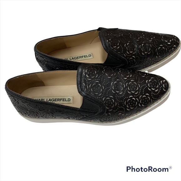 KARL Lagerfeld Black Cheryl Laser Cut Slip On Sneaker Size 6.5 - Picture 4 of 6